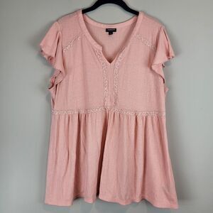 Torrid Blush Pink Flutter Sleeves Babydoll Top Blouse Plus Size 1 Casual Lace